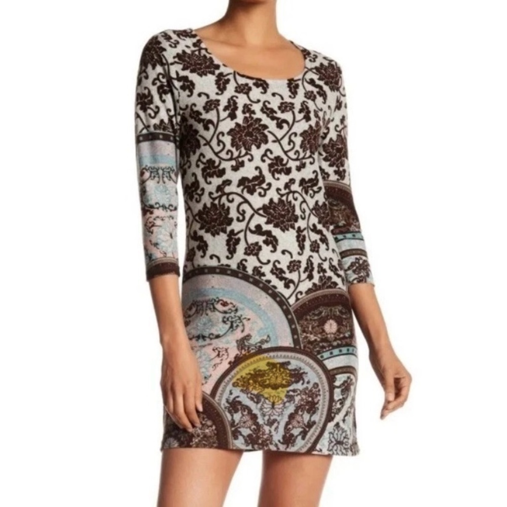 Papillon Blanc Multicolor Medallion Print Scoop Neck Dress